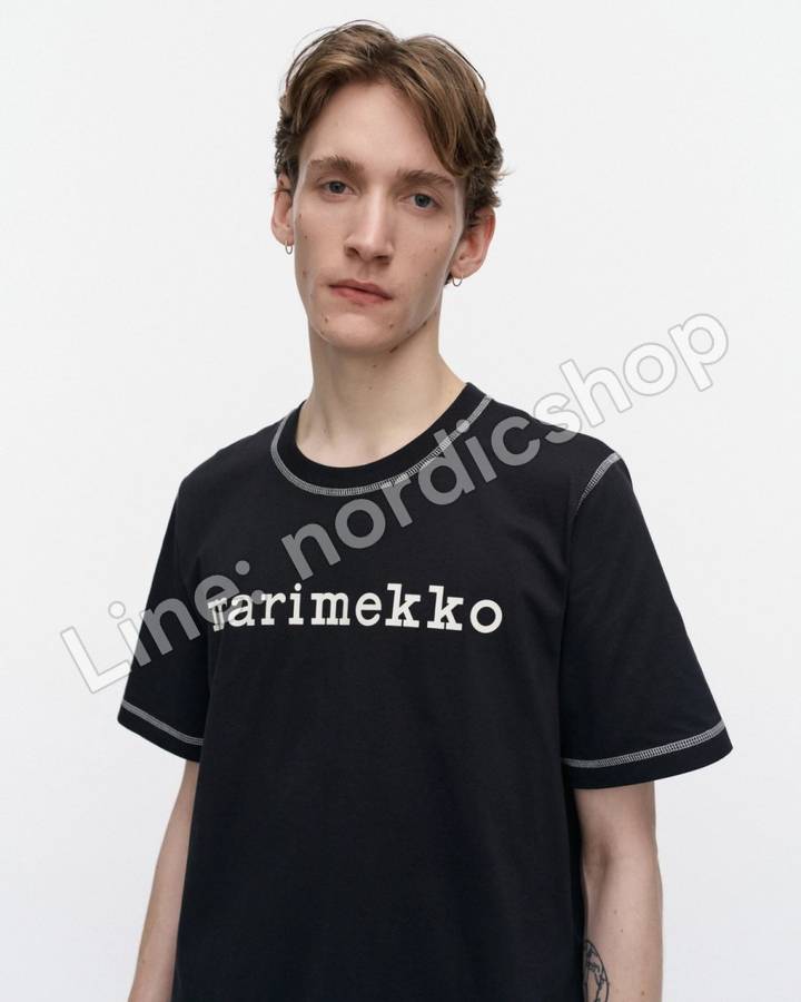 Marimekko Tarttua Logo Placement Kioski T恤・黑色、米白（4）