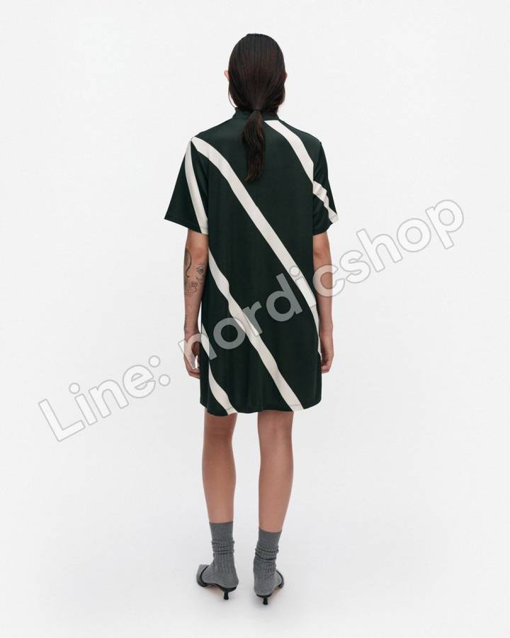 Marimekko Kyhätä Basso 針織棉洋裝・深綠、米白（3）
