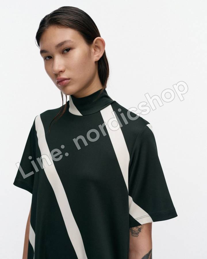 Marimekko Kyhätä Basso 針織棉洋裝・深綠、米白（4）