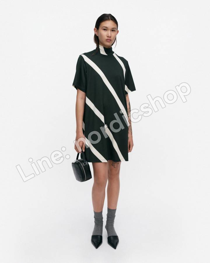 Marimekko Kyhätä Basso 針織棉洋裝・深綠、米白