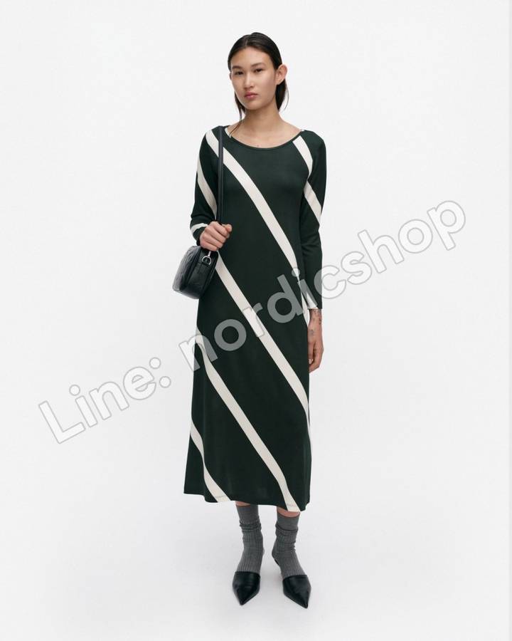 Marimekko Kasata Basso 針織棉洋裝・深綠、米白