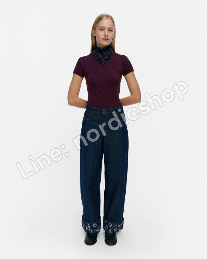 Marimekko Maridenim Loose Mini Unikko 牛仔褲・深靛藍