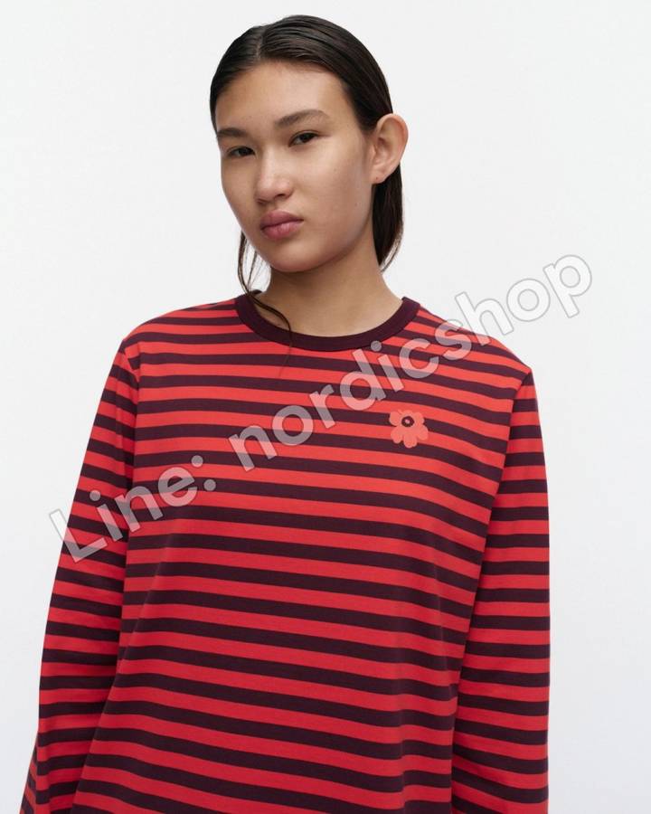 Marimekko Tasaraita Unikko Kioski 針織棉上衣・酒紅、紅色（4）