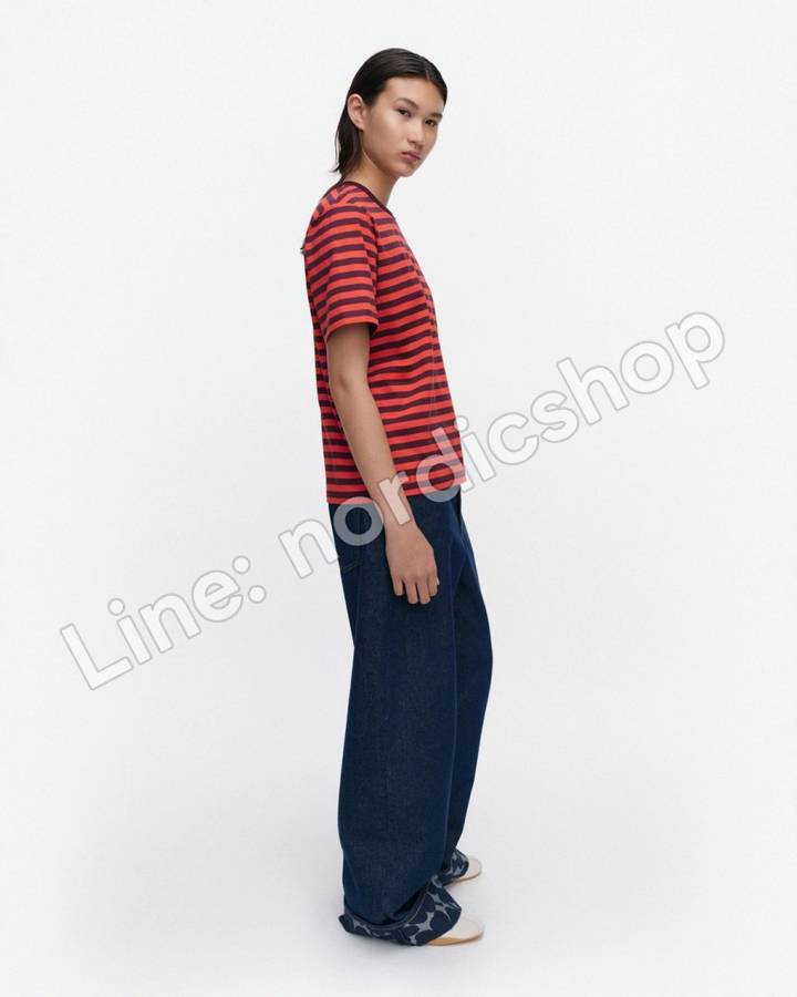 Marimekko Tasaraita Unikko Kioski T恤・酒紅、紅色（2）