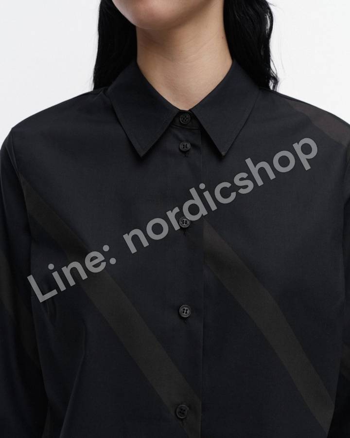 Marimekko Uudestaan Basso 襯衫上衣・黑色、深灰（4）