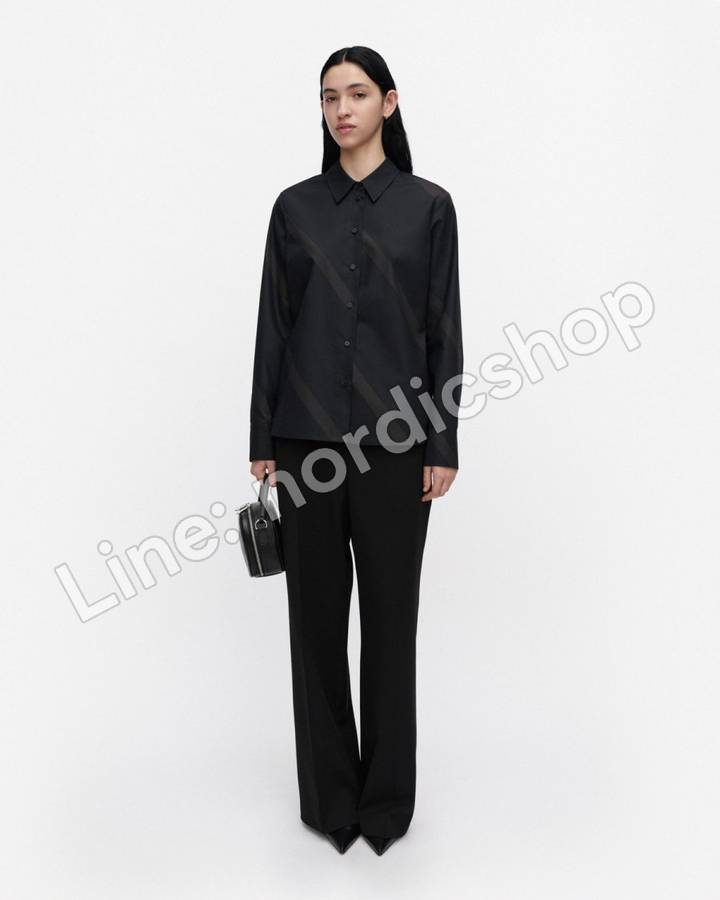 Marimekko Uudestaan Basso 襯衫上衣・黑色、深灰