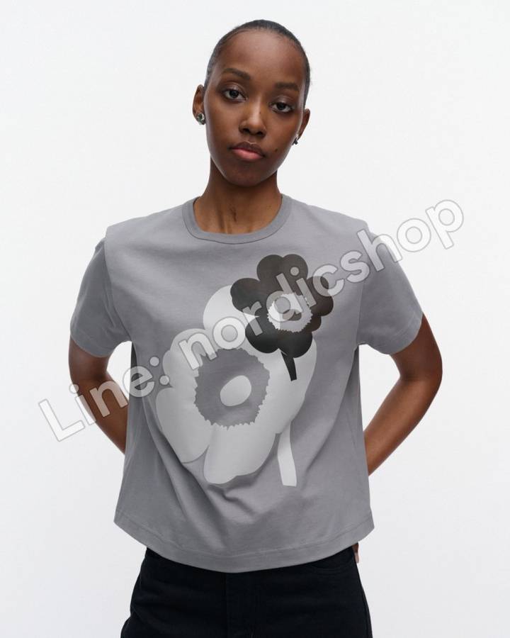 Marimekko Rauha Unikko Placement Kioski T恤・麻灰、深灰（2）