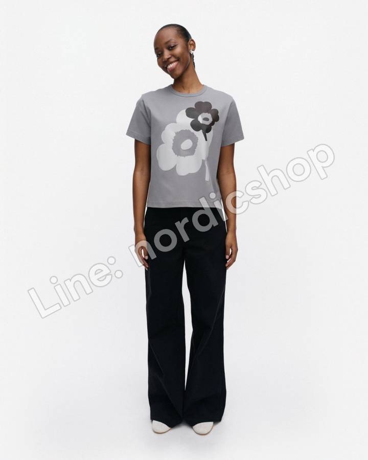 Marimekko Rauha Unikko Placement Kioski T恤・麻灰、深灰