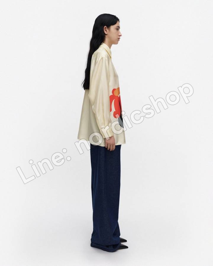 Marimekko Monesti Kukkahattu 絲質襯衫・淺黃、紅色、深綠（2）