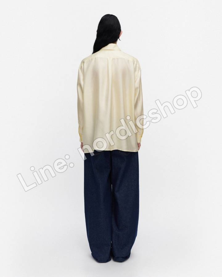 Marimekko Monesti Kukkahattu 絲質襯衫・淺黃、紅色、深綠（3）
