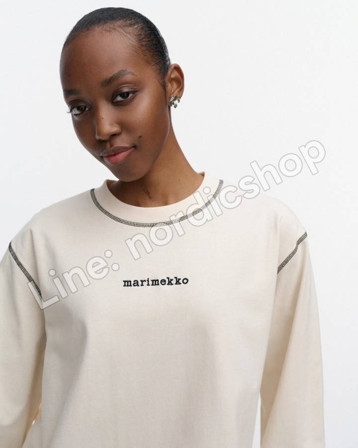Marimekko Benkku Logo Placement Kioski 針織棉上衣・米白、黑色（4）