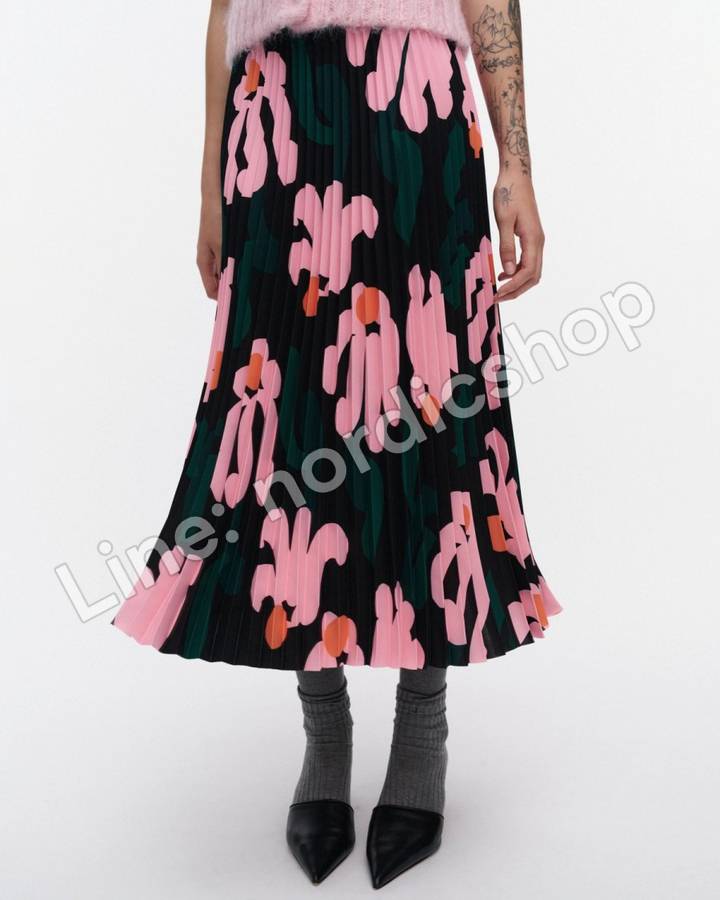 Marimekko Pii Kukkahattu 裙子・黑色、粉紅、深綠（4）