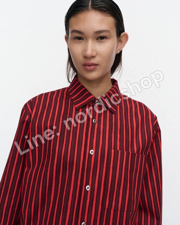 Marimekko Jokapoika Kioski 棉質襯衫・酒紅、紅色(4)