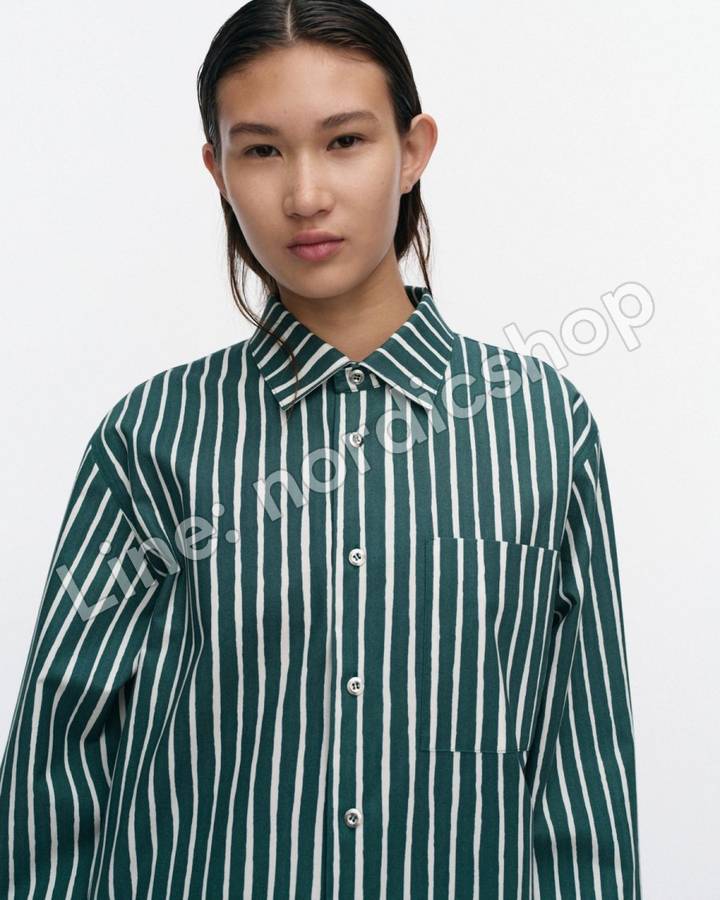 Marimekko Jokapoika Kioski 棉質襯衫・綠色、米白（2）