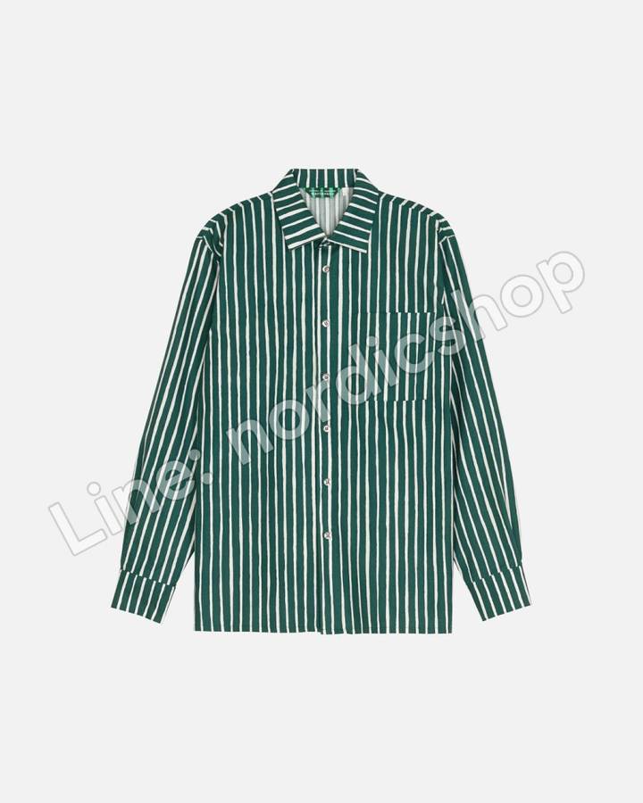 Marimekko Jokapoika Kioski 棉質襯衫・綠色、米白（3）