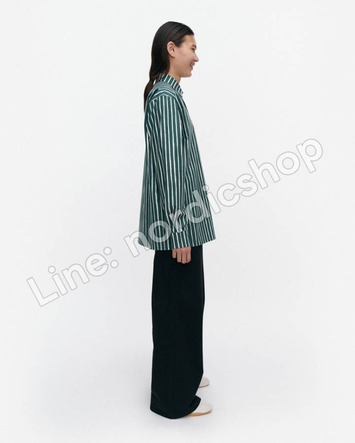 Marimekko Jokapoika Kioski 棉質襯衫・綠色、米白（4）