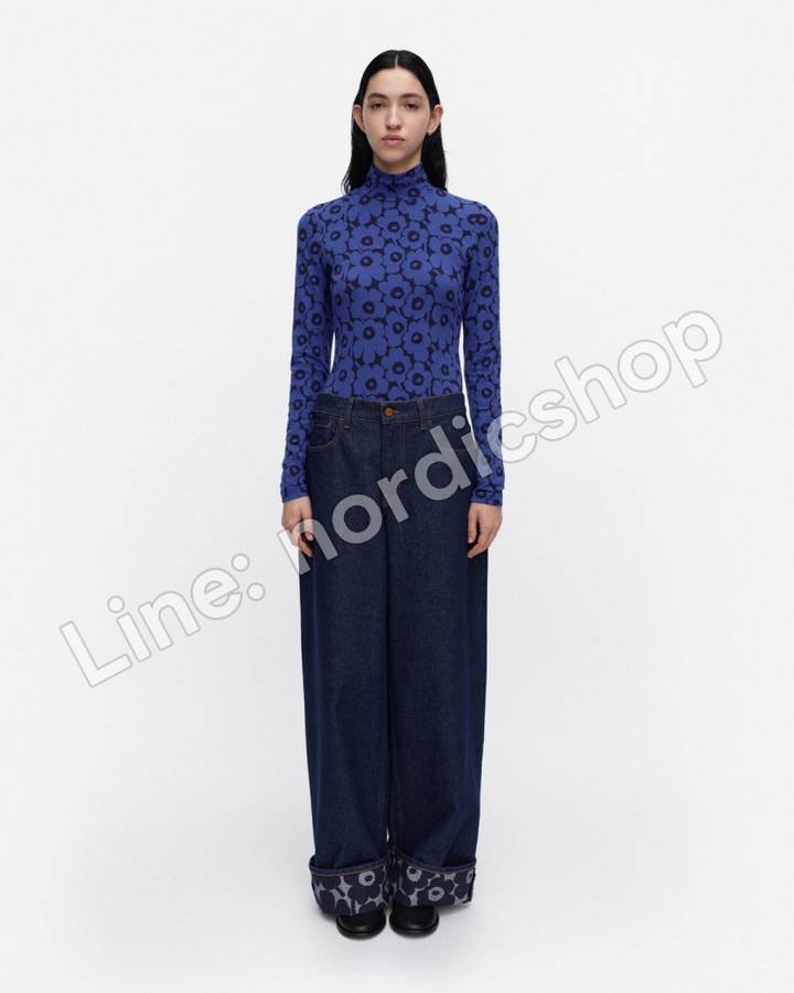 Marimekko Jäkälä Unikko 高領上衣・藍色、深藍