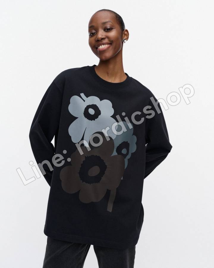 Marimekko Biitti Unikko Placement Kioski 針織棉上衣・黑色、灰色、深棕（4）