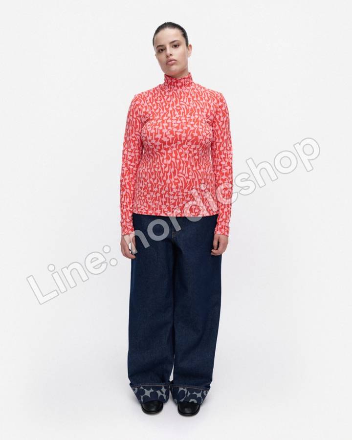 Marimekko Jäkälä Tuulahdus 高領上衣・紅色、玫瑰粉（2）