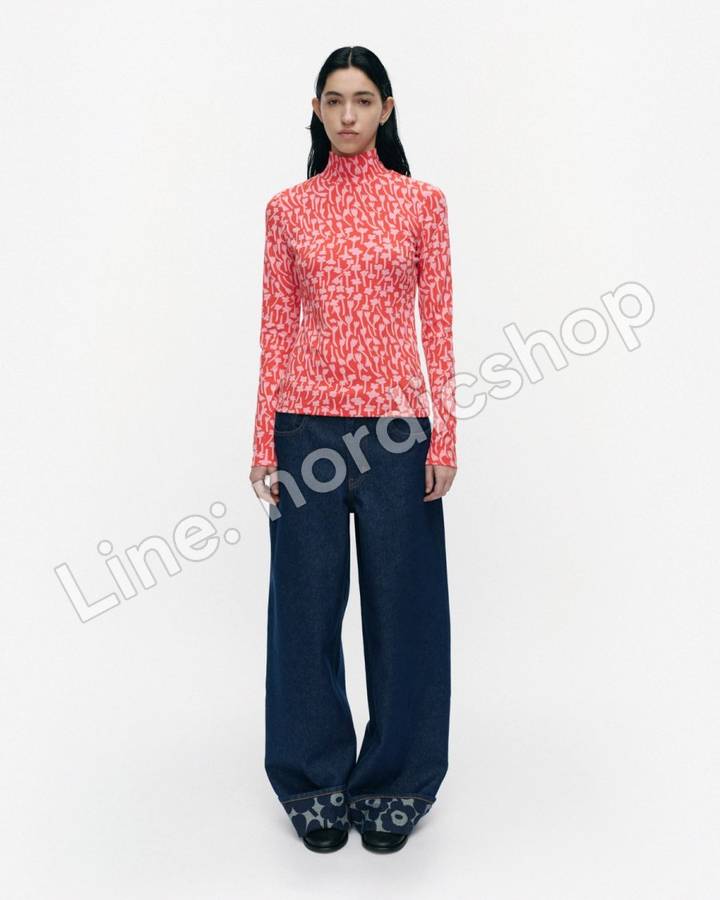 Marimekko Jäkälä Tuulahdus 高領上衣・紅色、玫瑰粉