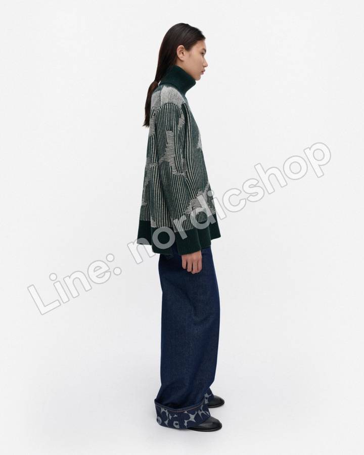 Marimekko RWS Värähtely Unikko 針織上衣・深綠、米白（2）