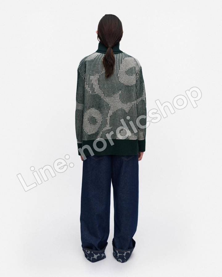 Marimekko RWS Värähtely Unikko 針織上衣・深綠、米白（3）