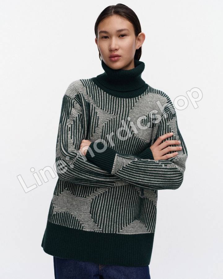 Marimekko RWS Värähtely Unikko 針織上衣・深綠、米白（4）
