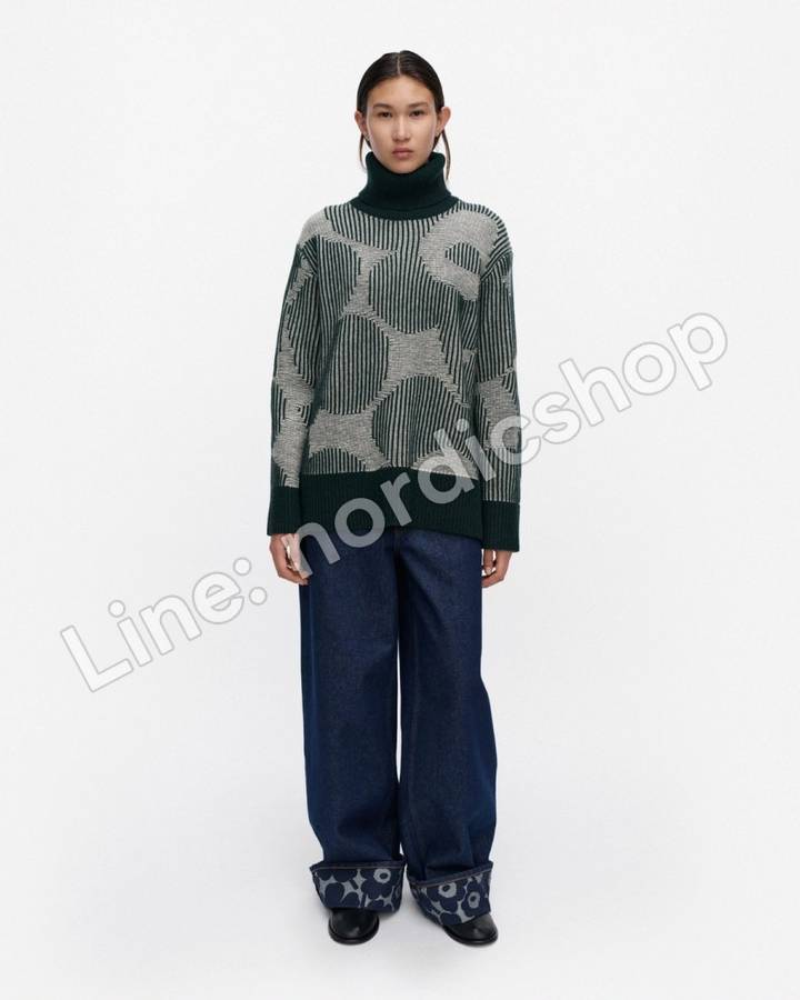 Marimekko RWS Värähtely Unikko 針織上衣・深綠、米白