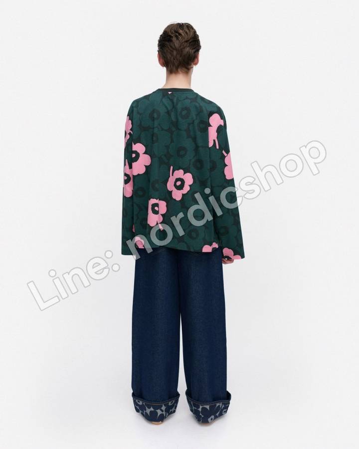 Marimekko Nippa Unikko Kioski 針織棉上衣・深綠、粉紅(3)