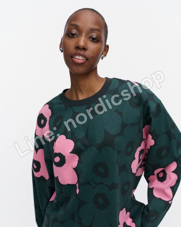 Marimekko Nippa Unikko Kioski 針織棉上衣・深綠、粉紅(4)