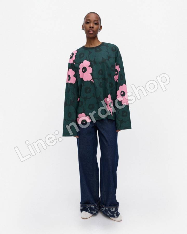 Marimekko Nippa Unikko Kioski 針織棉上衣・深綠、粉紅