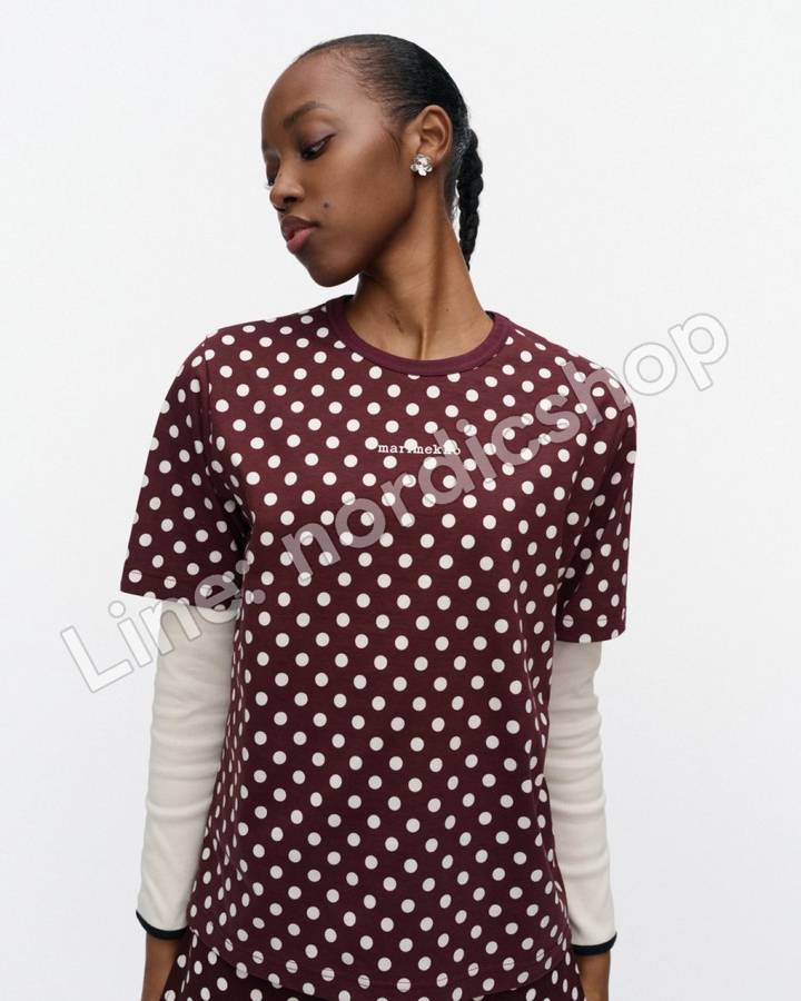 Marimekko Erna Pallo Kioski T恤・酒紅、米白（4）
