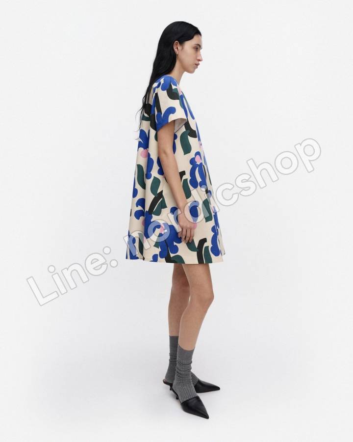Marimekko Hivuttaa Kukkahattu 洋裝・米色、藍色、綠色（2）