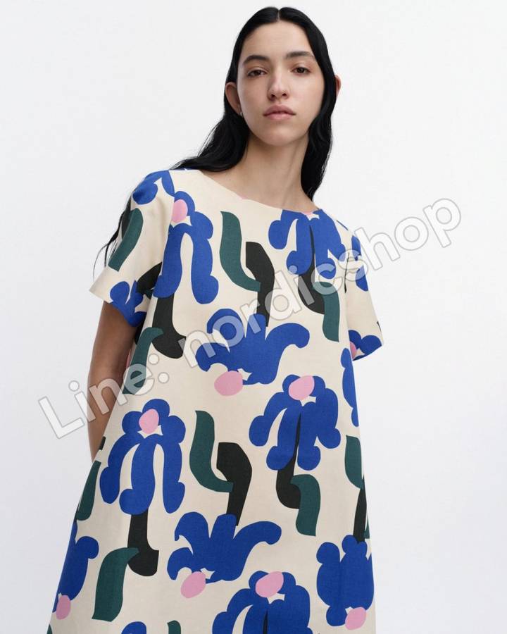 Marimekko Hivuttaa Kukkahattu 洋裝・米色、藍色、綠色（3）