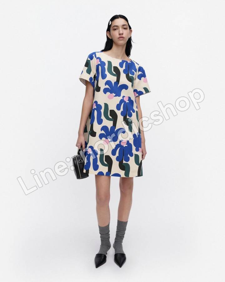 Marimekko Hivuttaa Kukkahattu 洋裝・米色、藍色、綠色
