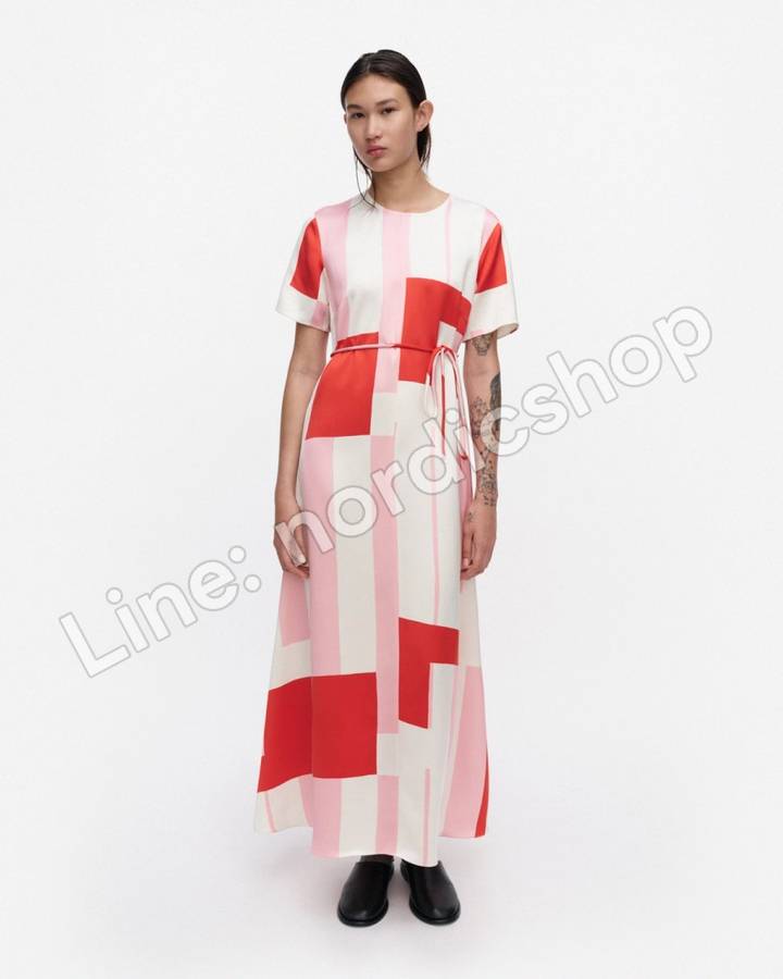 Marimekko Hiljaus Attika 洋裝・米白、粉紅、紅色（2）