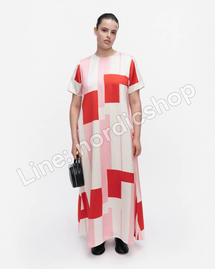 Marimekko Hiljaus Attika 洋裝・米白、粉紅、紅色（3）