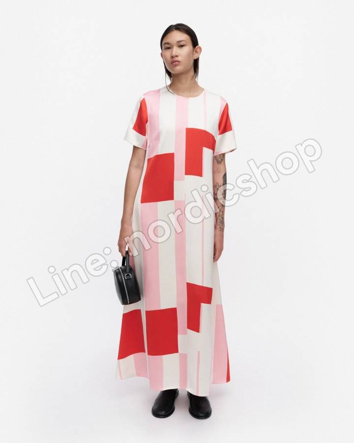 Marimekko Hiljaus Attika 洋裝・米白、粉紅、紅色