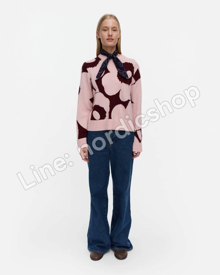 Marimekko Aatto Unikko ニット・ピンク・ワインレッド