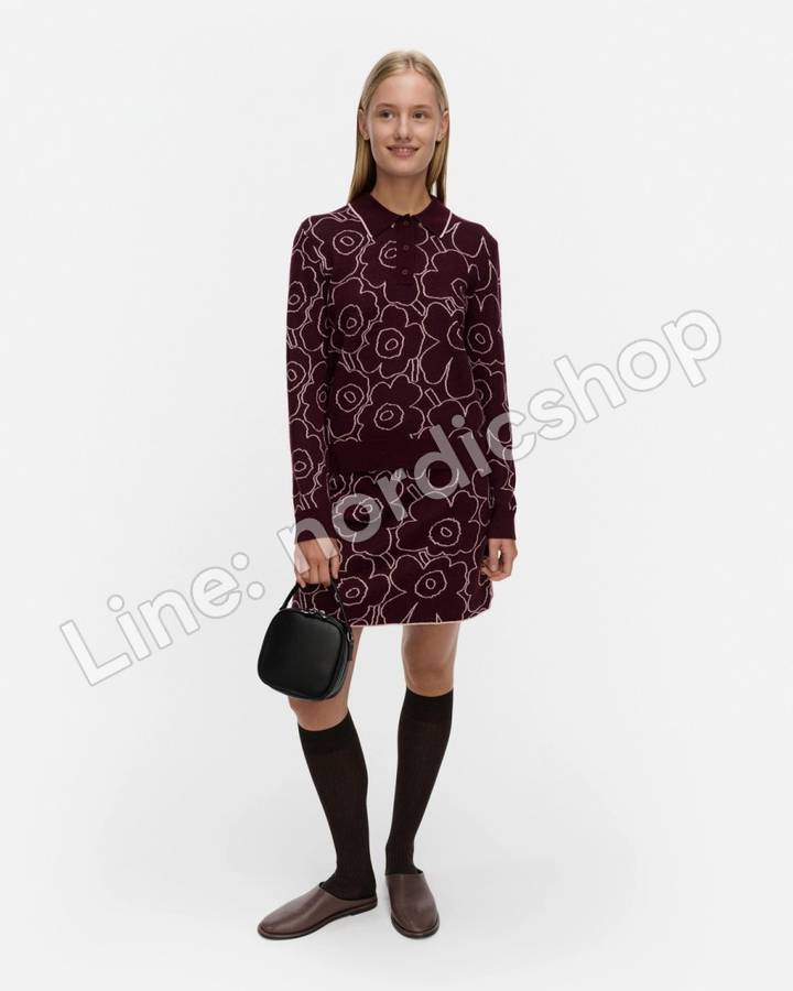 Marimekko RWS Liikkua Piirto Unikko ニット・ワインレッド・ピンク