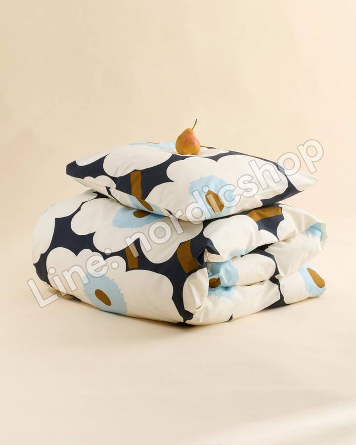 Marimekko Unikko 被套 240x220 cm・藍莓色、米白、冰藍（3）