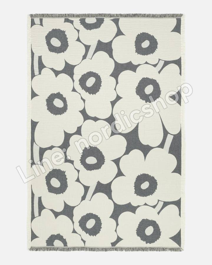 Marimekko Unikko 毯子 150x220 cm・米白、炭灰、米色(2)