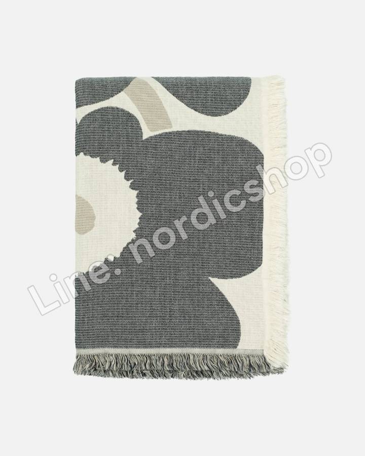 Marimekko Unikko 毯子 150x220 cm・米白、炭灰、米色(3)