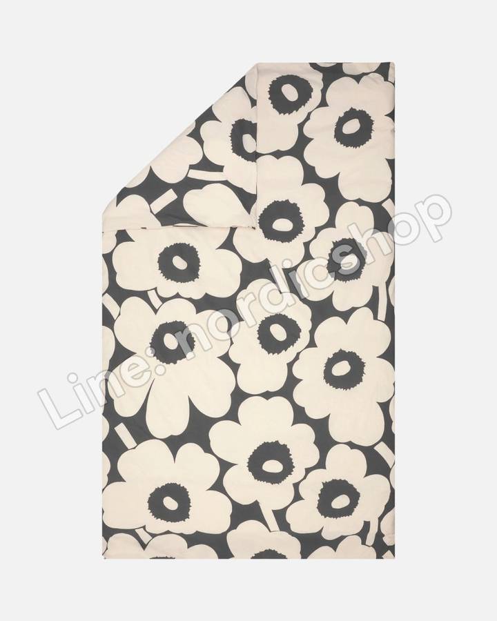 Marimekko Unikko 被套 150x210 cm・炭灰、米白(2)