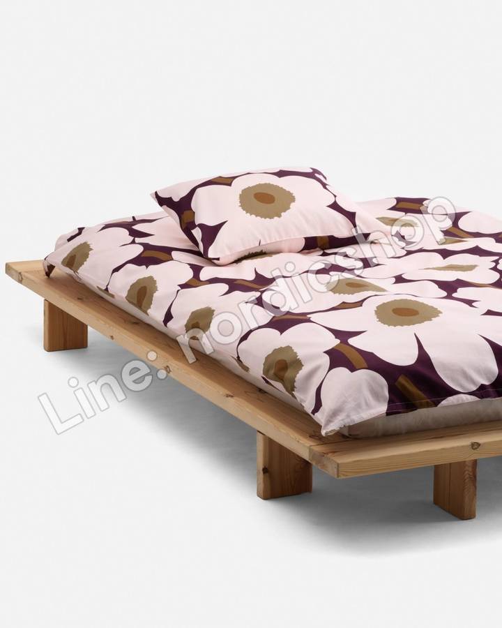 Marimekko Unikko Satin 被套 150x210 cm・李子紫、粉紅、榆綠、太妃糖色(2)