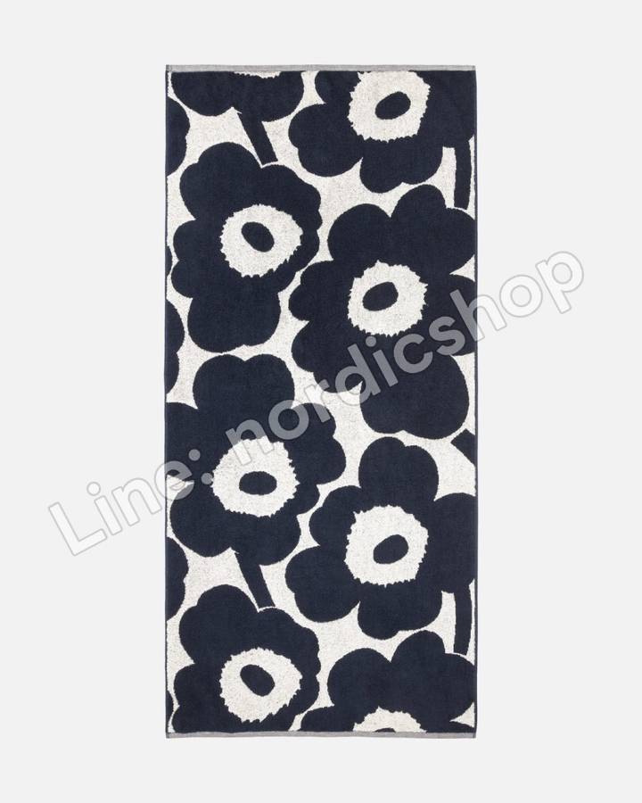Marimekko Unikko 浴巾 70X150 cm・米白、深藍(2)