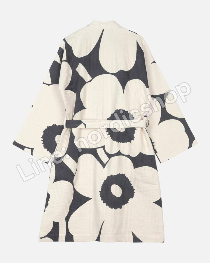 Marimekko Unikko 浴袍・炭灰、米白(2)