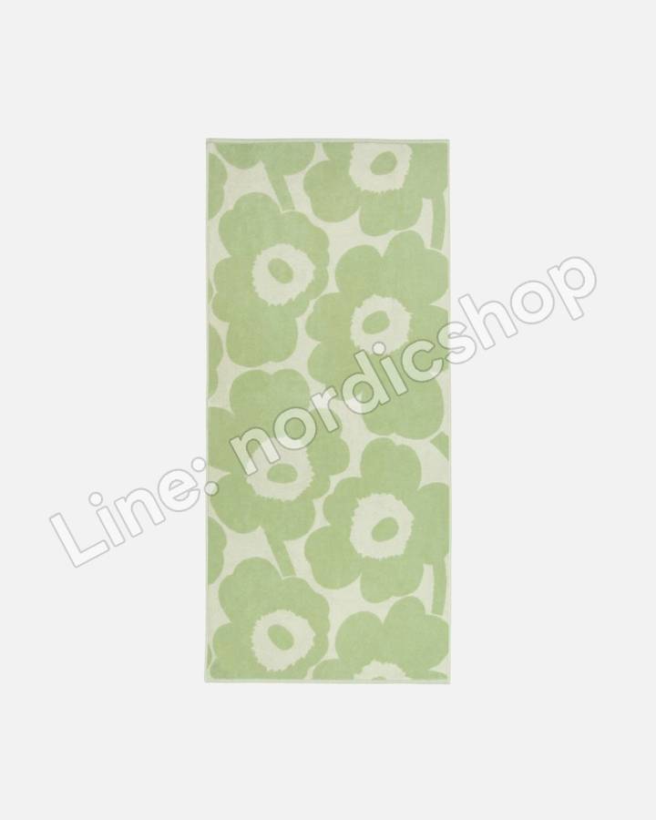 Marimekko Unikko 浴巾 70x150 cm・米白、鼠尾草綠（2）
