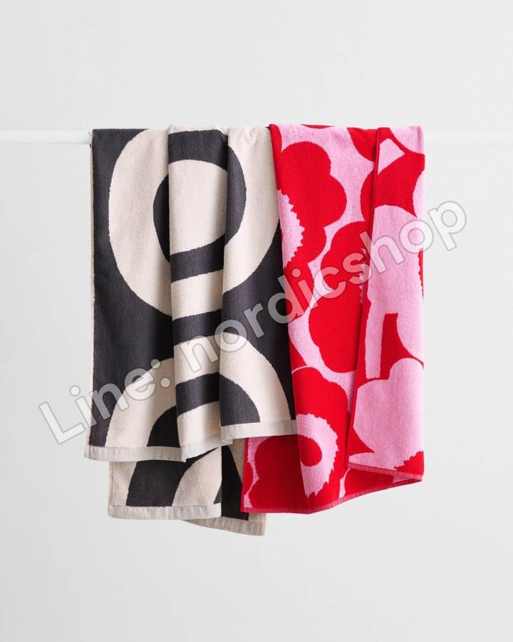 Marimekko Unikko 浴巾 70x150 cm・亮粉紅、紅色(2)