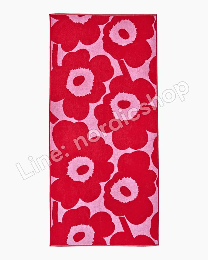 Marimekko Unikko 浴巾 70x150 cm・亮粉紅、紅色(3)